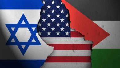 ISRAEL PALESTINE AND AMERICAN FLAGS IN ONE FRAME