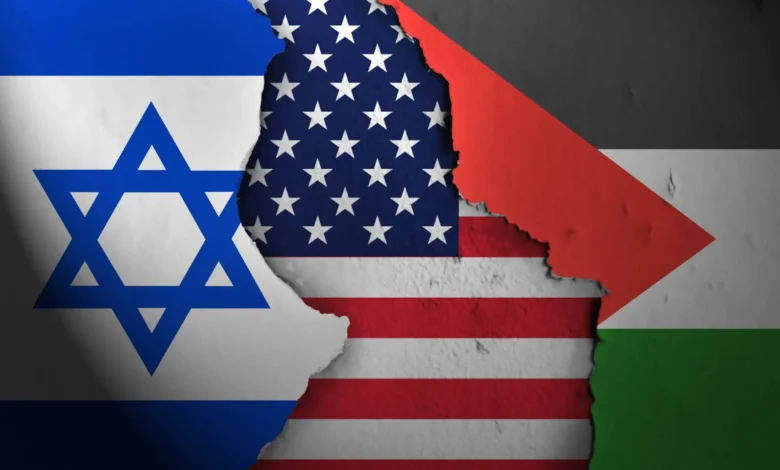 ISRAEL PALESTINE AND AMERICAN FLAGS IN ONE FRAME