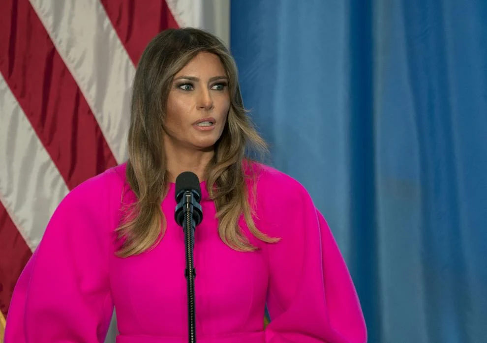 First lady Melania Trump speaks during a luncheon at the US Mission to the UN in New York on September 20, 2017
