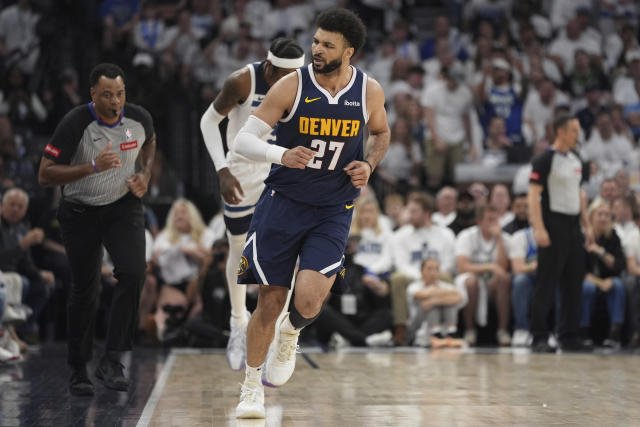 In Game 3 against the Timberwolves, Murray shows off a half-court throw at the buzzer.
